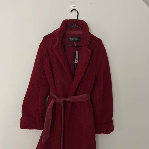 NWT Toccin Teddy Cocoon Coat in Grenadine (Red) color. Women’s size small. - Picture 3 of 8
